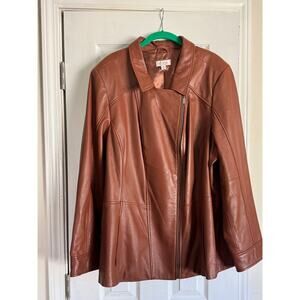 Denim & Co leather jacket. Camel/tan